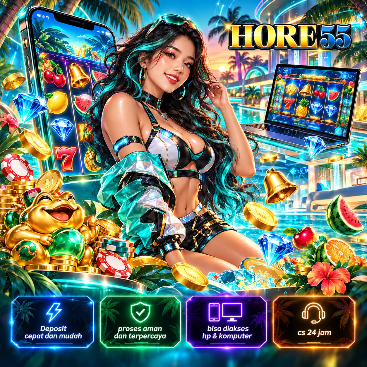 Banner ilustrasi HORE55 tema hiburan digital 3